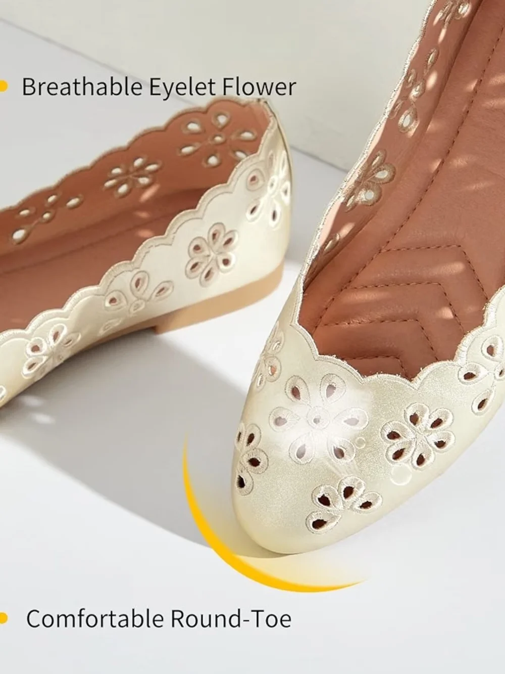 Gold Cream Floral Cutout Women's Ballet Flat